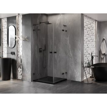 MEXEN/S - Lunar L Duo sprchovací kút dvere krídlové 85 x 85, transparent, čierna 834L-085L-085P-70-00