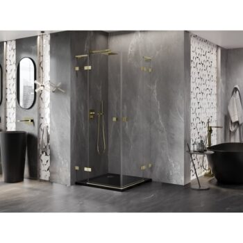 MEXEN/S - Lunar L Duo sprchovací kút dvere krídlové 85 x 85, transparent, zlato kartáčovaná 834L-085L-085P-55-00
