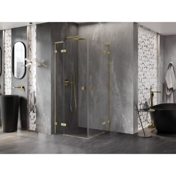 MEXEN/S - Lunar L Duo sprchovací kút dvere krídlové 85 x 85, transparent, zlato kartáčovaná 834L-085L-085P-55-00