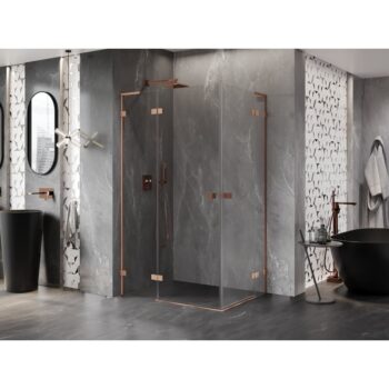MEXEN/S - Lunar L Duo sprchovací kút dvere krídlové 90 x 85, transparent, meď kartáčovaná 834L-090L-085P-65-00