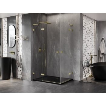 MEXEN/S - Lunar L Duo sprchový kút dvere krídlové 90 x 70, transparent, zlato kartáčovaná 834L-090L-070P-55-00