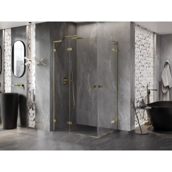 MEXEN/S - Lunar L Duo sprchový kút dvere krídlové 90 x 75, transparent, zlato 834L-090L-075P-50-00
