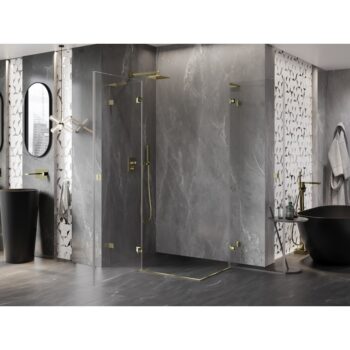 MEXEN/S - Lunar L Duo sprchový kút dvere krídlové 90 x 80, transparent, zlato 834L-090L-080P-50-00