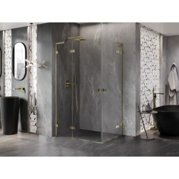 MEXEN/S - Lunar L Duo sprchový kút dvere krídlové 90 x 80, transparent, zlato 834L-090L-080P-50-00