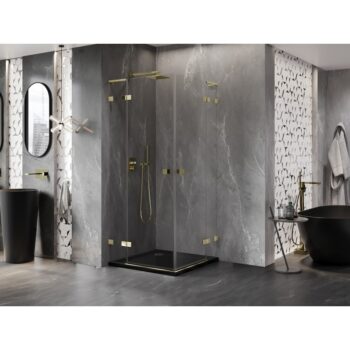 MEXEN/S - Lunar L Duo sprchový kút dvere krídlové 90 x 90, transparent, zlato 834L-090L-090P-50-00