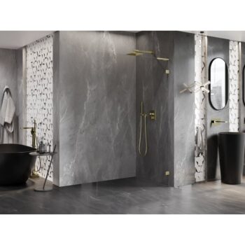 MEXEN/S - Lunar L Sprchová zástena WALK-IN pravá 110 x 200, transparent 8 mm, zlato kefovaná 830L-110-000-55-00-P