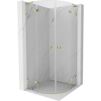 MEXEN/S - Lunar L sprchový kút štvrťkruh krídlový 90 x 90, transparent, zlato 833L-090L-090P-50-00