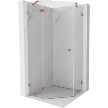 MEXEN/S - Lunar sprchovací kút päťboký krídlový ľavá 80 x 80, transparent, meď kartáčovaná 831-080L-080P-65-00-L