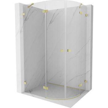 MEXEN/S - Lunar sprchovací kút štvrťkruh krídlový ľavá 90 x 80, transparent, zlato kartáčovaná 833-090L-080P-55-00