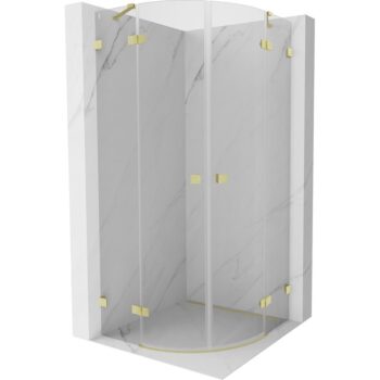 MEXEN/S - Lunar sprchový kút štvrťkruh krídlový 90 x 90, transparent, zlato kartáčovaná 833-090L-090P-55-00