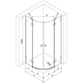 MEXEN/S - Lunar sprchový kút štvrťkruh krídlový ľavá 90 x 80, transparent, grafit metal 833-090L-080P-95-00