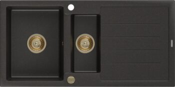 MEXEN/S MEXEN/S - Andres granitový drez s odkvapkávačom 1000 x 500 mm čierna/zlatá metalik, zlatý sifón 6515101510-75-G