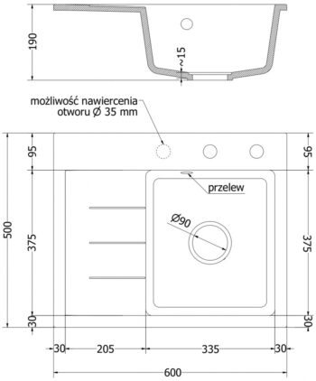 MEXEN/S MEXEN/S - Ben granitový drez 1 s odkvapkávačom pravý 600 x 500 mm, béžový, sifón čierna 6523605000-69-B
