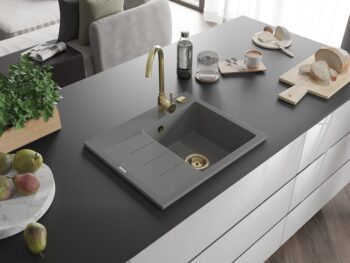 MEXEN/S MEXEN/S - Ben granitový drez 1 s odkvapkávačom pravý 600 x 500 mm, sivý, sifón zlatá 6523605000-71-G