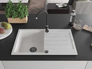 MEXEN/S MEXEN/S - Bruno granitový drez 1 s odkvapkávačom 795 x 495 mm, biela, + sifón grafit 6513791010-20-B