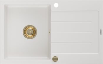 MEXEN/S MEXEN/S - Bruno granitový drez 1 s odkvapkávačom 795x495 mm, biela, + zlatý sifón 6513791010-20-G