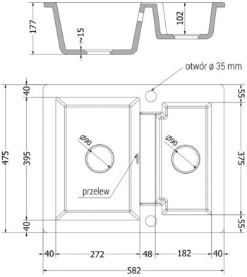 MEXEN/S MEXEN/S - Carlos granitový drez 1.5 vrátane batérie Elia, čierna kropenatá 6518-76-670101-50