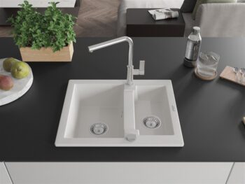 MEXEN/S MEXEN/S - Carlos granitový drez 1.5 vrátane batérie Flora, biela 6518-20-670401-00