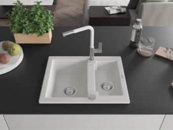 MEXEN/S MEXEN/S - Carlos granitový drez 1.5 vrátane batérie Flora, biela 6518-20-670401-02
