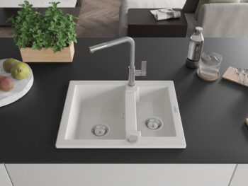 MEXEN/S MEXEN/S - Carlos granitový drez 1.5 vrátane batérie Flora, biela 6518-20-670401-06