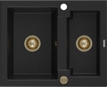 MEXEN/S MEXEN/S - Carlos s granitový drez 1.5 582 x 475 mm, čierna, + zlatý sifón 6518581500-77-G