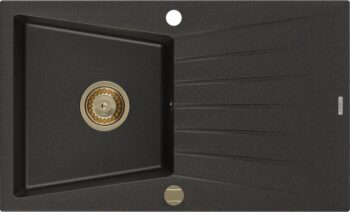 MEXEN/S MEXEN/S - Cesar granitový drez 1 s odkvapkávačom 775x470 mm, čierna/zlatá metalik, sifón chróm 6514771010-75-G
