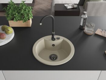 MEXEN/S MEXEN/S - Diego granitový drez 1 488 x 480 mm, béžová, + čierny sifón 6512481000-69-B