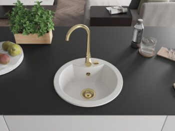 MEXEN/S MEXEN/S - Diego granitový drez 1 488 x 480 mm, biela, + zlatý sifón 6512481000-20-G