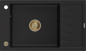 MEXEN/S MEXEN/S - Elias granitový drez 1-miska s odkvapkávačom 795 x 480 mm, čierny, zlatý sifón 6511791005-77-G