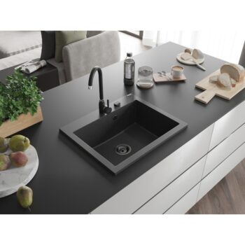 MEXEN/S MEXEN/S - Elix granitový drez 1-miska 600 x 500 mm, čierna kropenatá, sifón čierna 6525601005-76-B