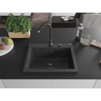 MEXEN/S MEXEN/S - Elix granitový drez 1-miska 600 x 500 mm, čierna kropenatá, sifón čierna 6525601005-76-B