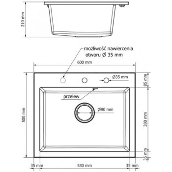 MEXEN/S MEXEN/S - Elix granitový drez 1-miska 600 x 500 mm, čierna kropenatá, sifón zlatá 6525601005-76-G