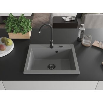 MEXEN/S MEXEN/S - Elix granitový drez 1-miska 600 x 500 mm, sivý, sifón čierna 6525601005-71-B