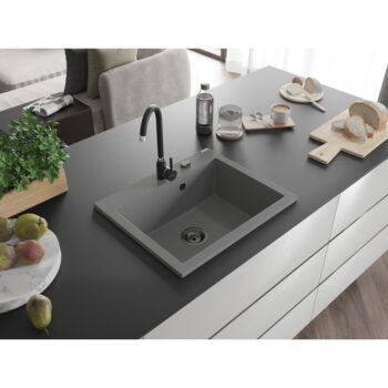 MEXEN/S MEXEN/S - Elix granitový drez 1-miska 600 x 500 mm, sivý, sifón čierna 6525601005-71-B