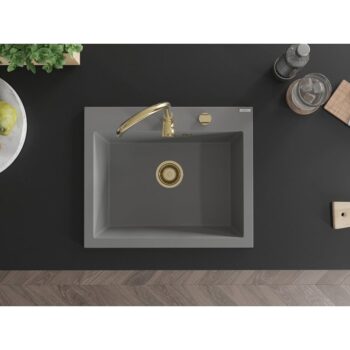 MEXEN/S MEXEN/S - Elix granitový drez 1-miska 600 x 500 mm, sivý, sifón zlatá 6525601005-71-G