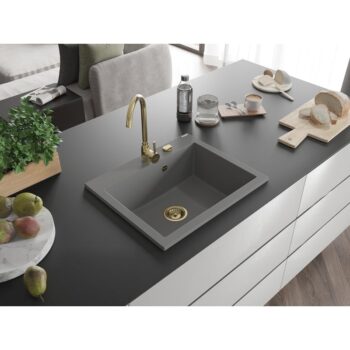 MEXEN/S MEXEN/S - Elix granitový drez 1-miska 600 x 500 mm, sivý, sifón zlatá 6525601005-71-G
