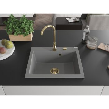 MEXEN/S MEXEN/S - Elix granitový drez 1-miska 600 x 500 mm, sivý, sifón zlatá 6525601005-71-G
