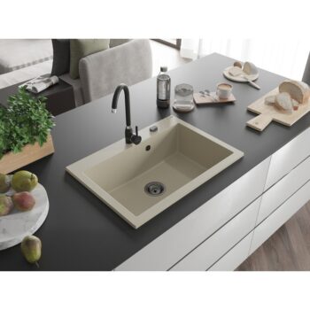 MEXEN/S MEXEN/S - Elix granitový drez 1-miska 700 x 500 mm, béžový, sifón čierna 6526701005-69-B