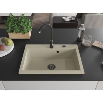 MEXEN/S MEXEN/S - Elix granitový drez 1-miska 700 x 500 mm, béžový, sifón čierna 6526701005-69-B