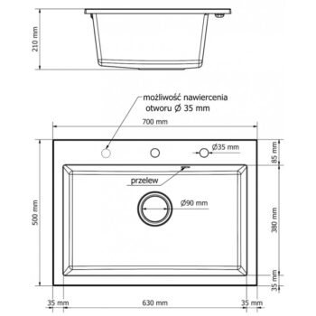 MEXEN/S MEXEN/S - Elix granitový drez 1-miska 700 x 500 mm, sivý, sifón čierna 6526701005-71-B