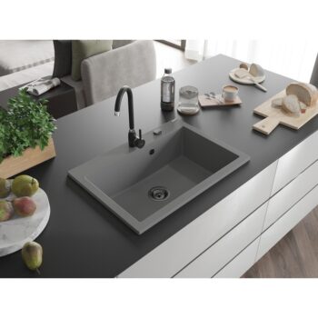 MEXEN/S MEXEN/S - Elix granitový drez 1-miska 700 x 500 mm, sivý, sifón čierna 6526701005-71-B
