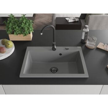 MEXEN/S MEXEN/S - Elix granitový drez 1-miska 700 x 500 mm, sivý, sifón čierna 6526701005-71-B