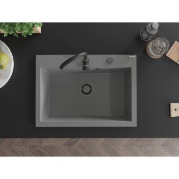 MEXEN/S MEXEN/S - Elix granitový drez 1-miska 700 x 500 mm, sivý, sifón čierna 6526701005-71-B