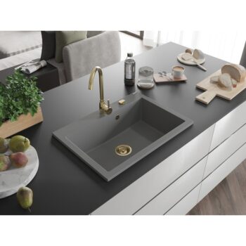 MEXEN/S MEXEN/S - Elix granitový drez 1-miska 700 x 500 mm, sivý, sifón zlatá 6526701005-71-G