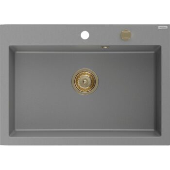 MEXEN/S MEXEN/S - Elix granitový drez 1-miska 700 x 500 mm, sivý, sifón zlatá 6526701005-71-G