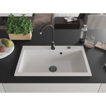MEXEN/S MEXEN/S - Elix granitový drez 1-miska 800 x 500 mm, biela, sifón čierna 6527801005-20-B