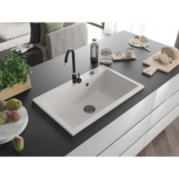 MEXEN/S MEXEN/S - Elix granitový drez 1-miska 800 x 500 mm, biela, sifón čierna 6527801005-20-B