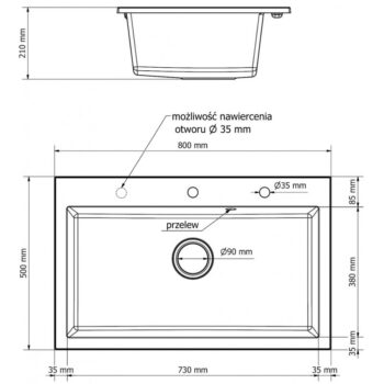 MEXEN/S MEXEN/S - Elix granitový drez 1-miska 800 x 500 mm, biela, sifón zlatá 6527801005-20-G
