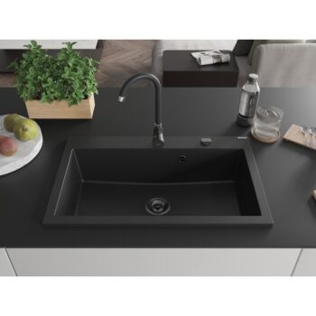 MEXEN/S MEXEN/S - Elix granitový drez 1-miska 800 x 500 mm, čierna, sifón zlatá 6527801005-77-B