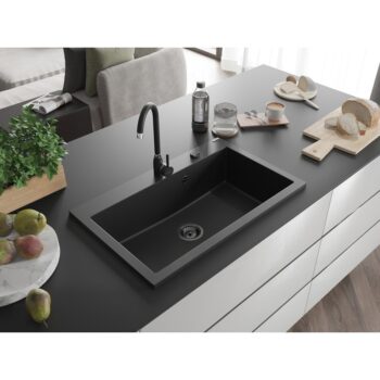 MEXEN/S MEXEN/S - Elix granitový drez 1-miska 800 x 500 mm, čierna, sifón zlatá 6527801005-77-B